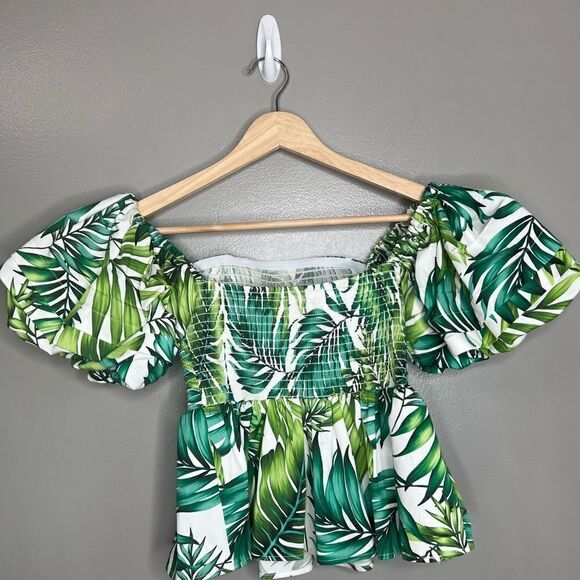 Autumn Adeigbo Marie’s blouse palm tree print smocked puff sleeves size 4 island - Picture 7 of 10